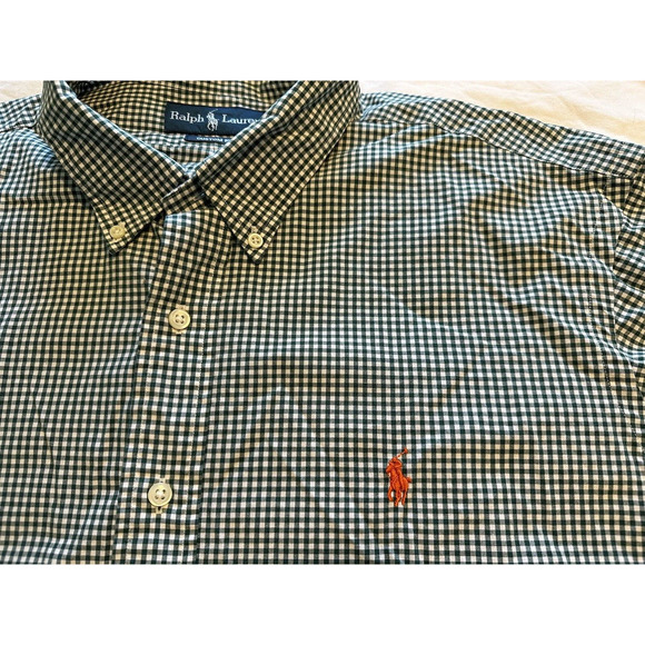 Ralph Lauren Custom Fit Hunter Green/White Check Orange Pony XXL Shirt Button Up - Picture 3 of 11